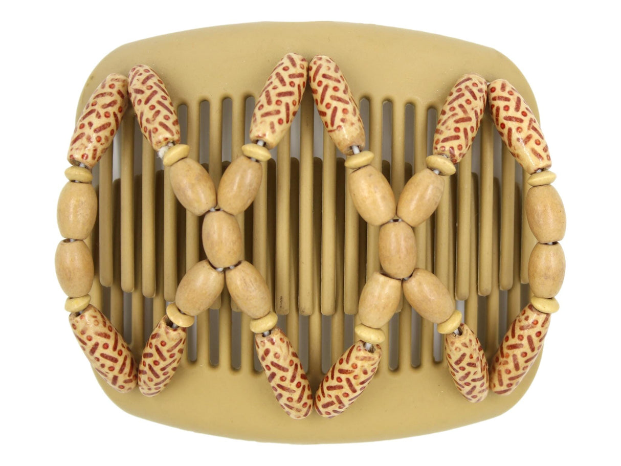 African Butterfly Hair Comb - Beada Blonde 115 - natural light brown, boho wood beads, white background