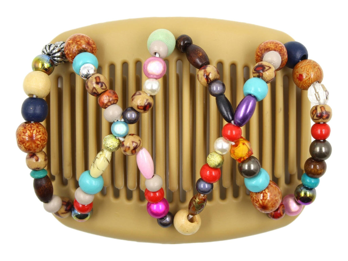 African Butterfly Hair Comb - Beada Blonde 117 - mixed multicolor festive beads, white background