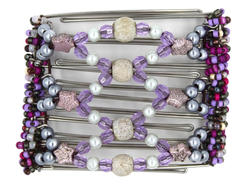 African Butterfly Wire Hair Clip - 7 Tong 691 - hair clips with gray beads and purple crystals on a white background