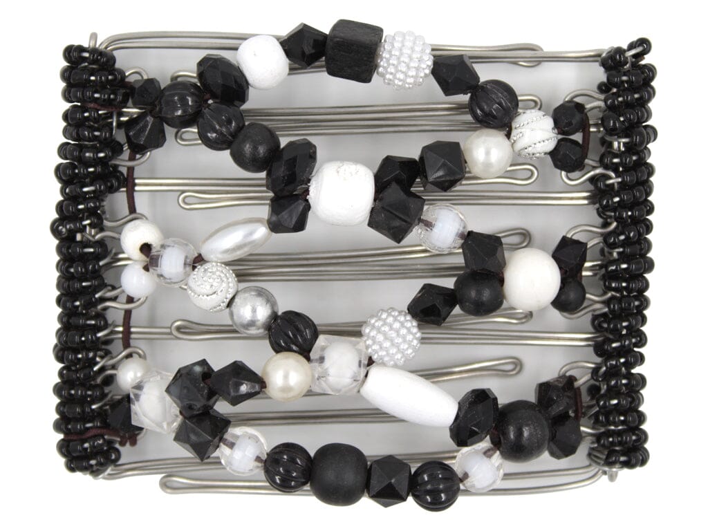 African Butterfly Wire Hair Clip - 7 Tong 750 - hair clip with black and white beads on a white background