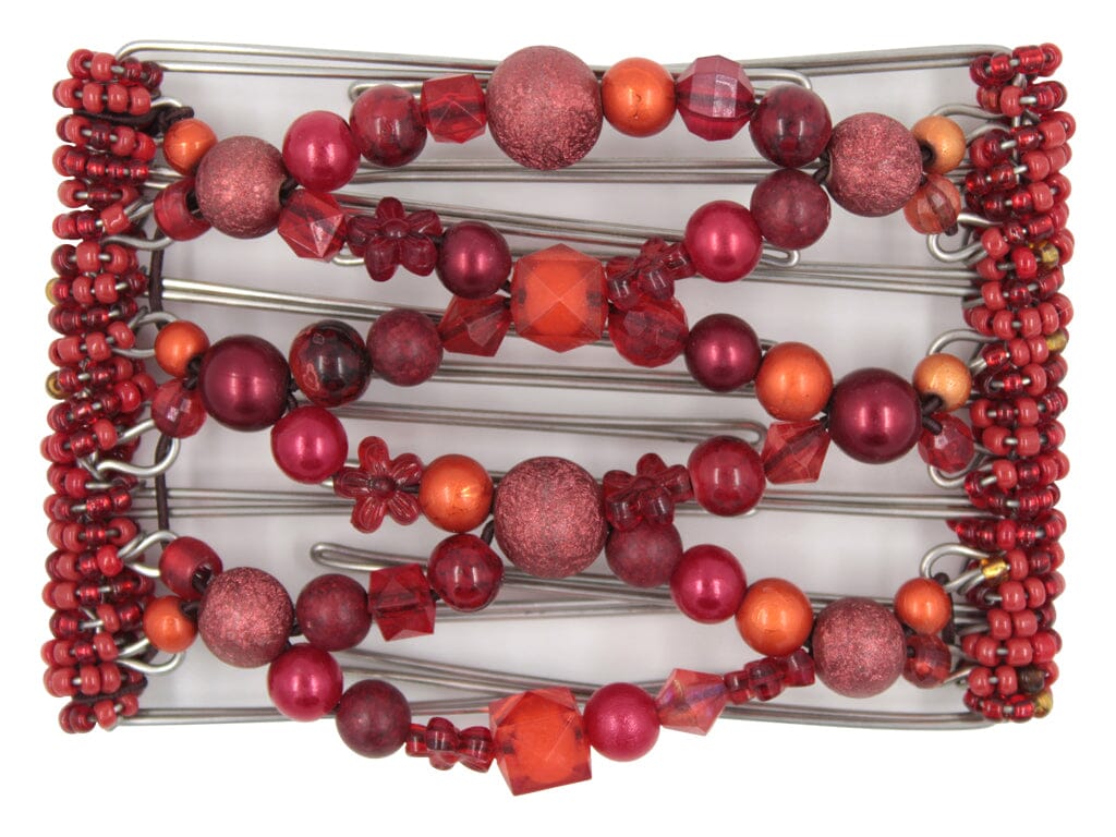 African Butterfly Wire Hair Clip - 7 Tong 761 - red beaded hair clip on a white background