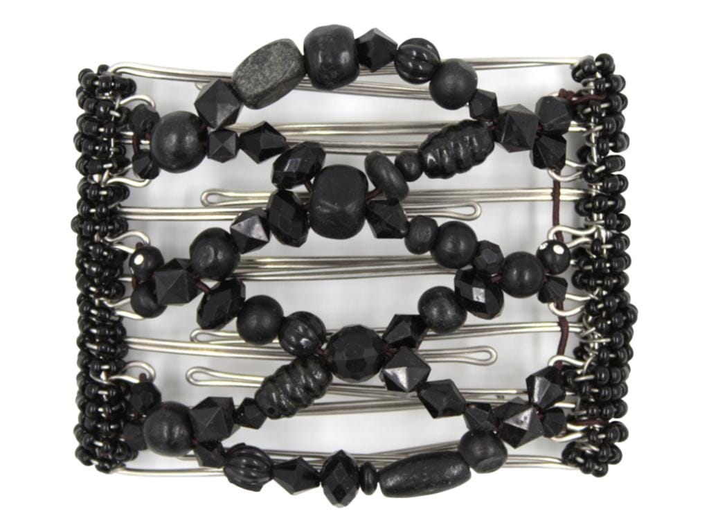 African Butterfly Wire Hair Clip - 7 Tong 764 - black beaded hair clip on a white background
