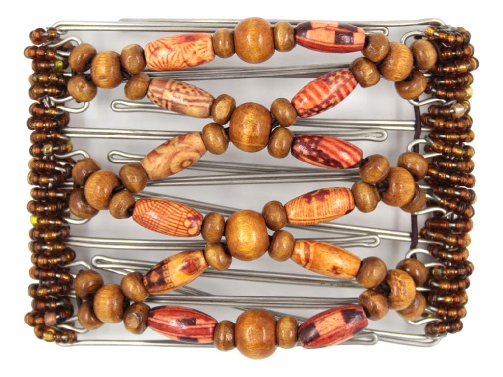 African Butterfly Wire Hair Clip - 7 Tong 767 - hair clip with wooden beads on a white background