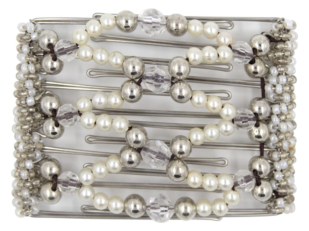 African Butterfly Wire Hair Clip - 7 Tong 768 - hair clip white pearls and clear crystals on a clear background