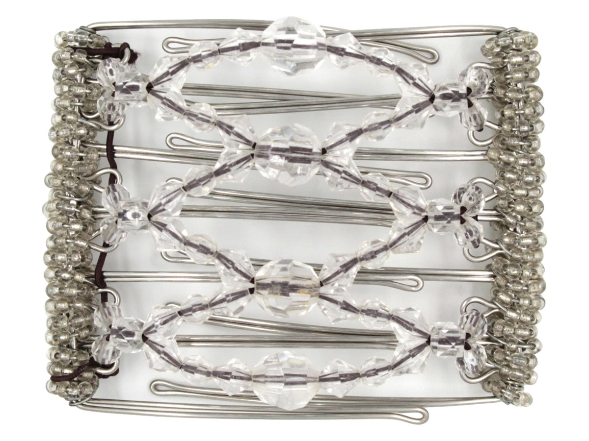 African Butterfly Wire Hair Clip - 7 Tong 801 - clear crystal beads throughout, white background