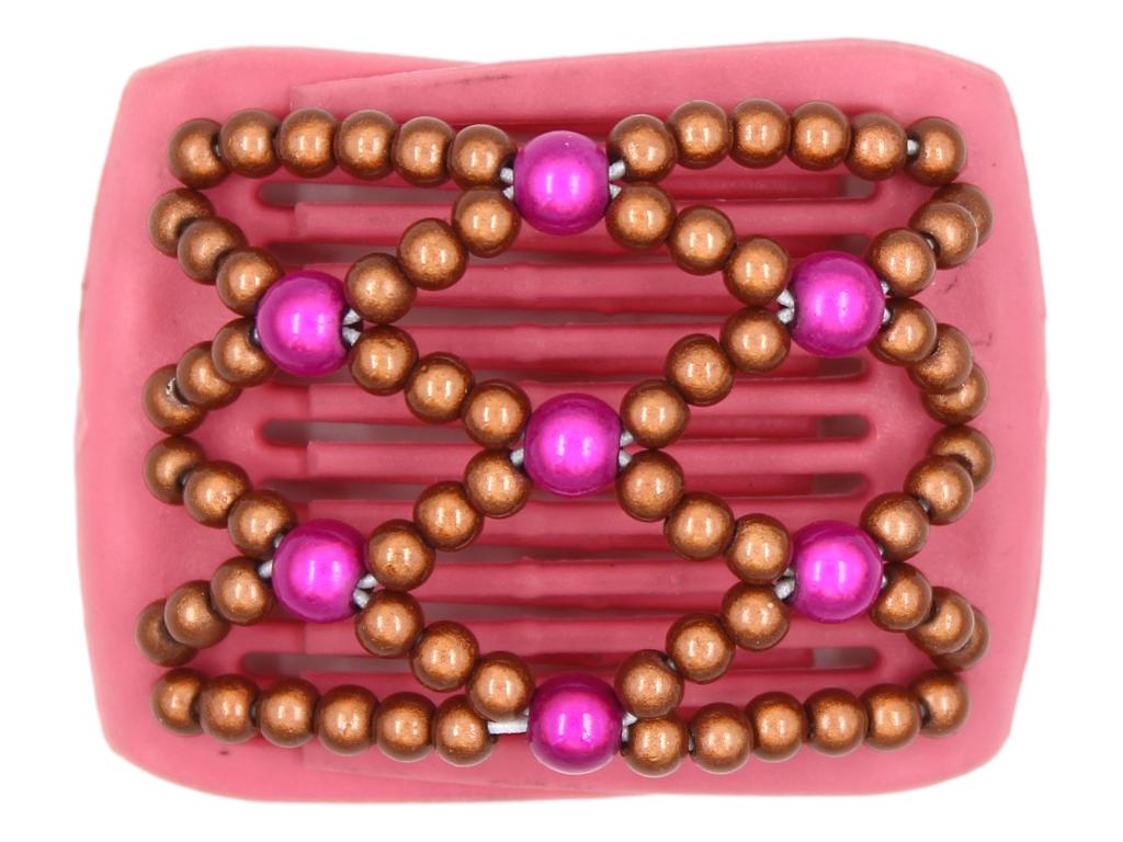 African Butterfly LadyBug Hair Comb - Pink Raspberry 30 - Pink hair clip with rust and pink beads on a white background