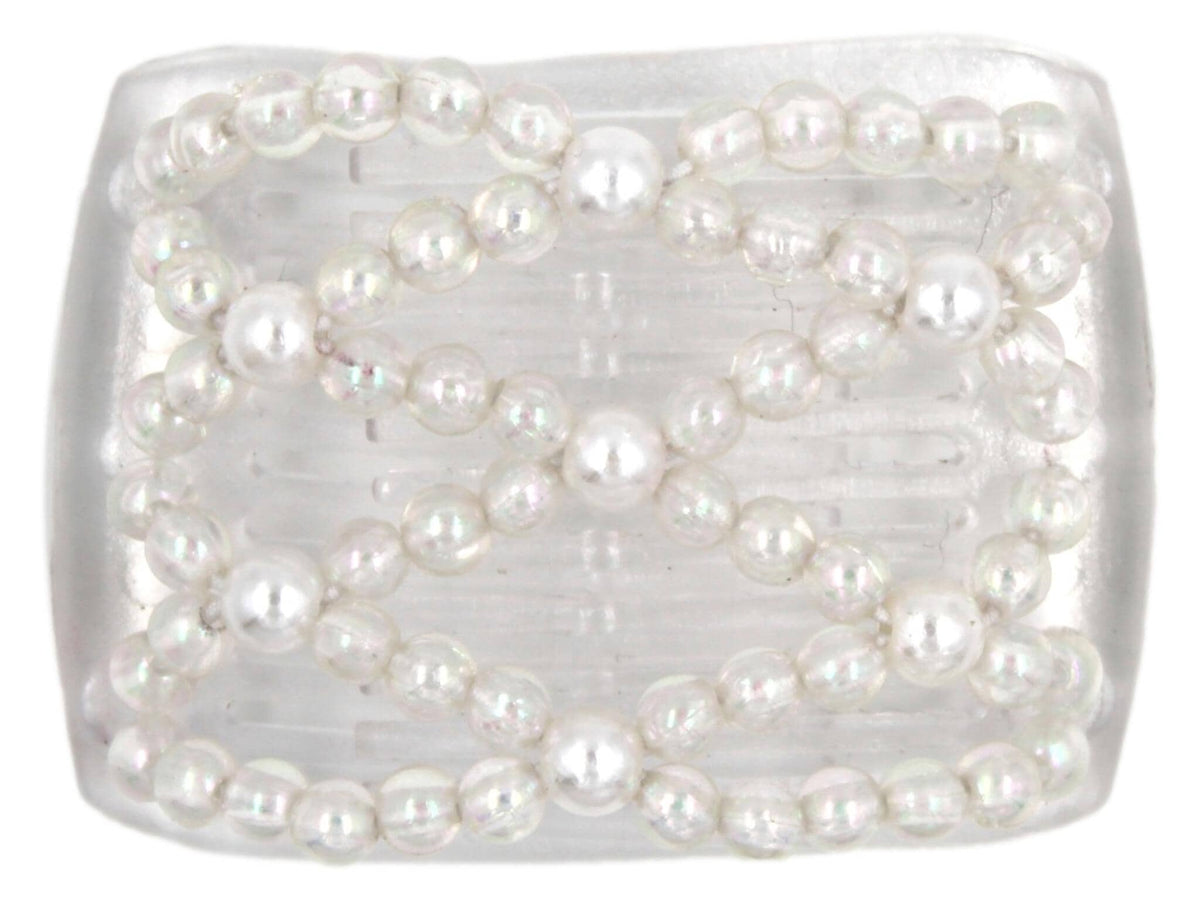 African Butterfly LadyBug Hair Comb - Clear 25 - white pearl accent beads, clear iridescent beads, white background