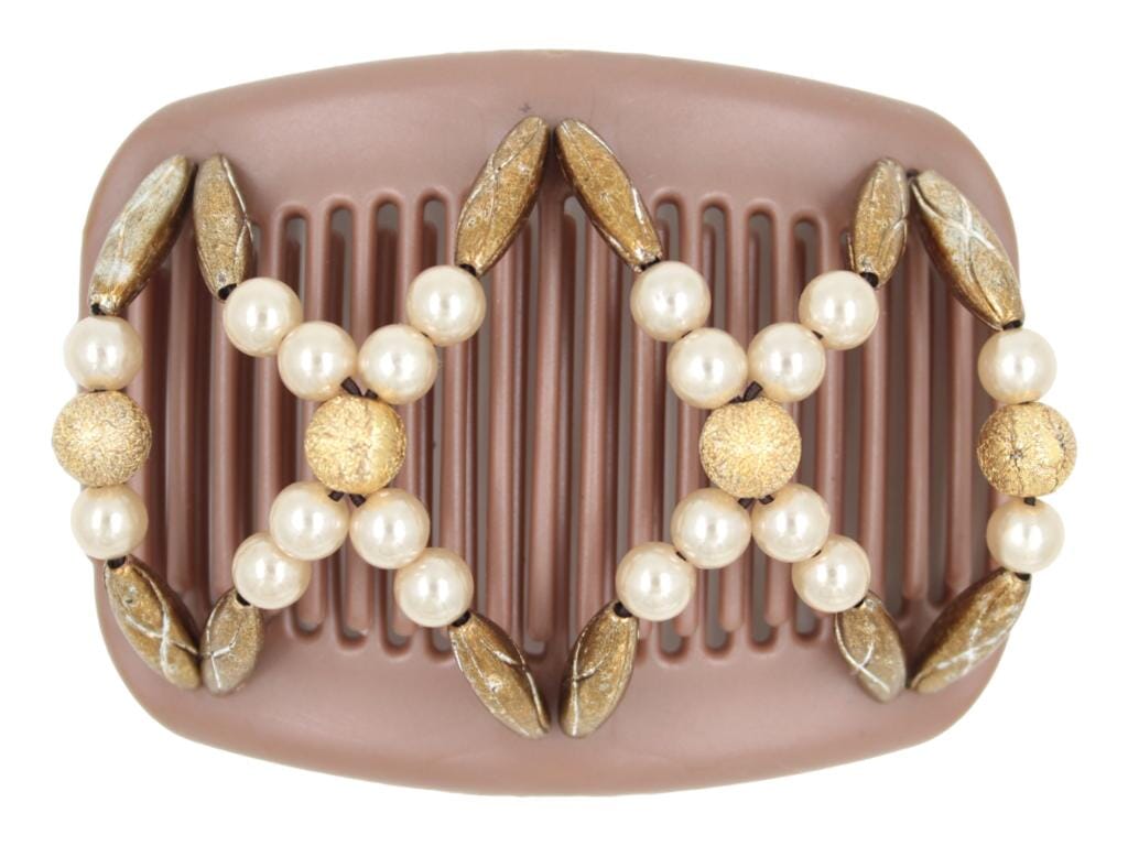 African Butterfly Hair Comb - Dalena Brown Pearl 31