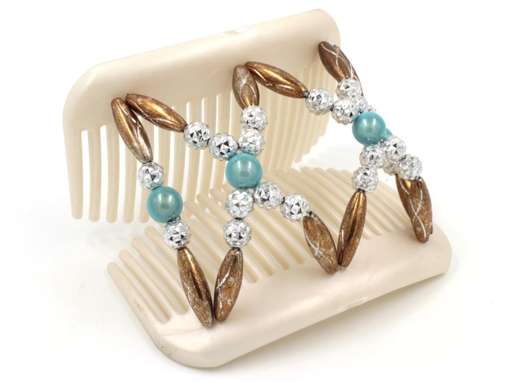 African Butterfly Hair Comb - Dalena White Pearl 26