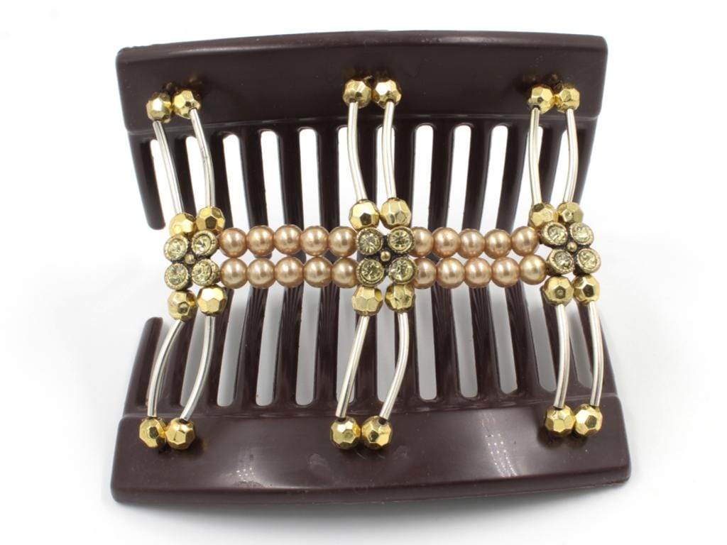 African Butterfly Thick Hair Comb - Flowers Brown 71