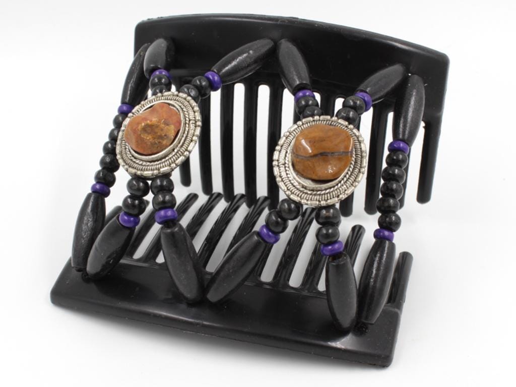 African Butterfly Thick Hair Comb - Gemstone Black 77