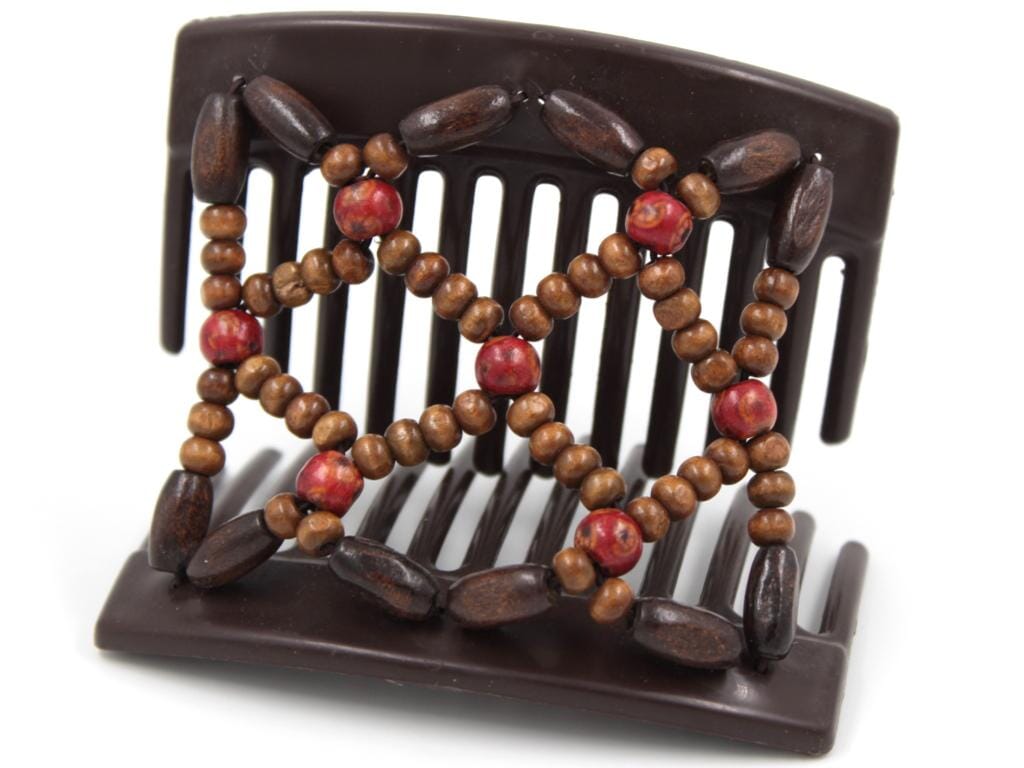 African Butterfly Thick Hair Comb - Ndebele Brown 179