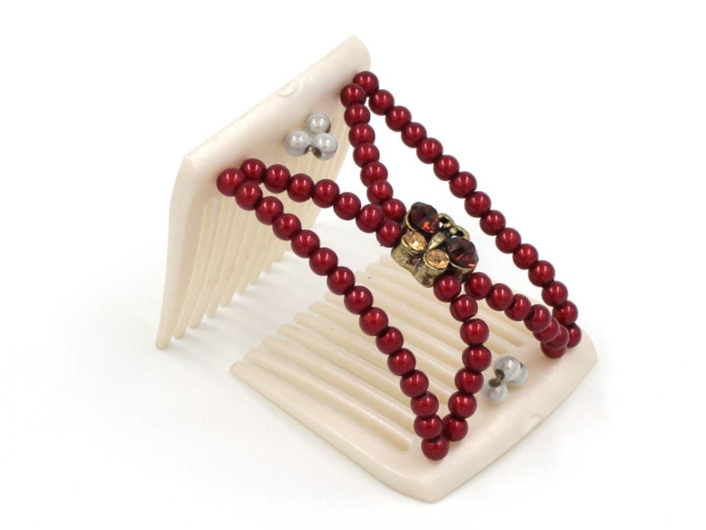 African Butterfly LadyBug Hair Comb - White Pearl 43