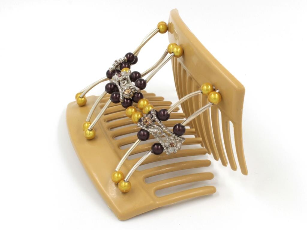 African Butterfly Thick Hair Comb - Flowers Blonde 45