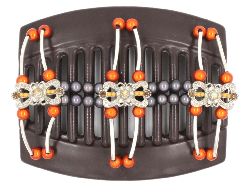 African Butterfly Thick Hair Comb - Flowers Brown 50