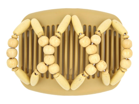 African Butterfly Hair Comb - Beada Blonde 116 - all cream wood beads, white background