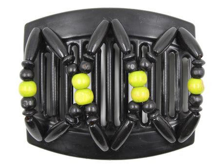 African Butterfly Thick Hair Comb - Beada Black 185 - green apple and black wood beads, white background