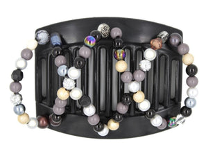 African Butterfly Dalena Black Hair Comb 150 - black, gray, gold, white beads, white background