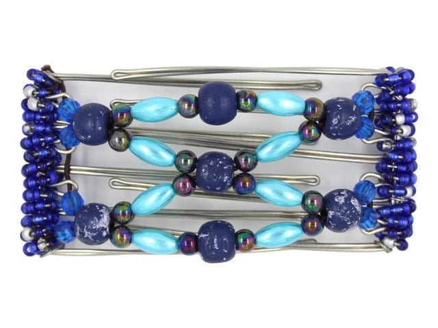 African Butterfly Wire Hair Clip - 5 Tong 427 - hair clip with blue and turquoise beads on a white background