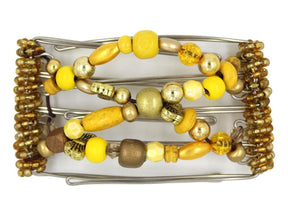 African Butterfly Wire Hair Clip - 5 Tong 427 - hair clip with yellow and gold beads on a white background
