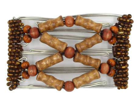 African Butterfly Wire Hair Clip - 5 Tong 433 - Hair clip with wooden beads on a white background
