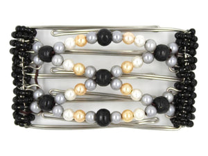 African Butterfly Wire Hair Clip - 5 Tong 434 - hair clip with black, white, and gold beads on a white background