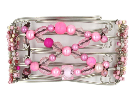African Butterfly Wire Hair Clip - 5 Tong 436 - hair clip with pink and clear beads on a white background
