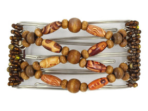 African Butterfly Wire Hair Clip - 5 Tong 437 - hair clip with wood beads on a white background
