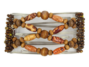 African Butterfly Wire Hair Clip - 5 Tong 437 - hair clip with wood beads on a white background