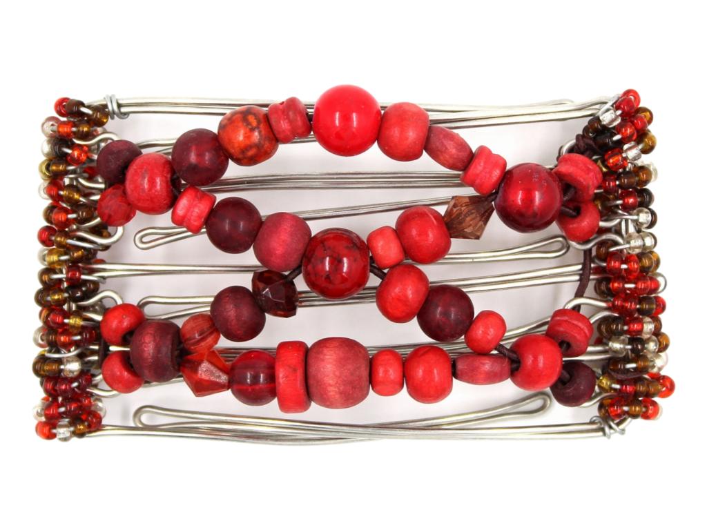 African Butterfly Wire Hair Clip - 5 Tong 438 - hair clip with red beads on a white background