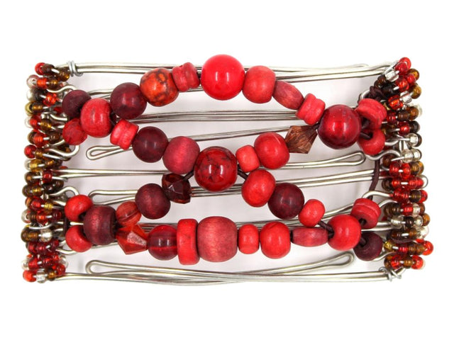 African Butterfly Wire Hair Clip - 5 Tong 438 - hair clip with red beads on a white background