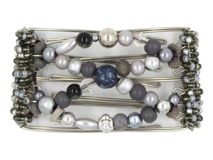 African Butterfly Wire Hair Clip - 5 Tong 439 - hair clip with gray and silver beads on a white background
