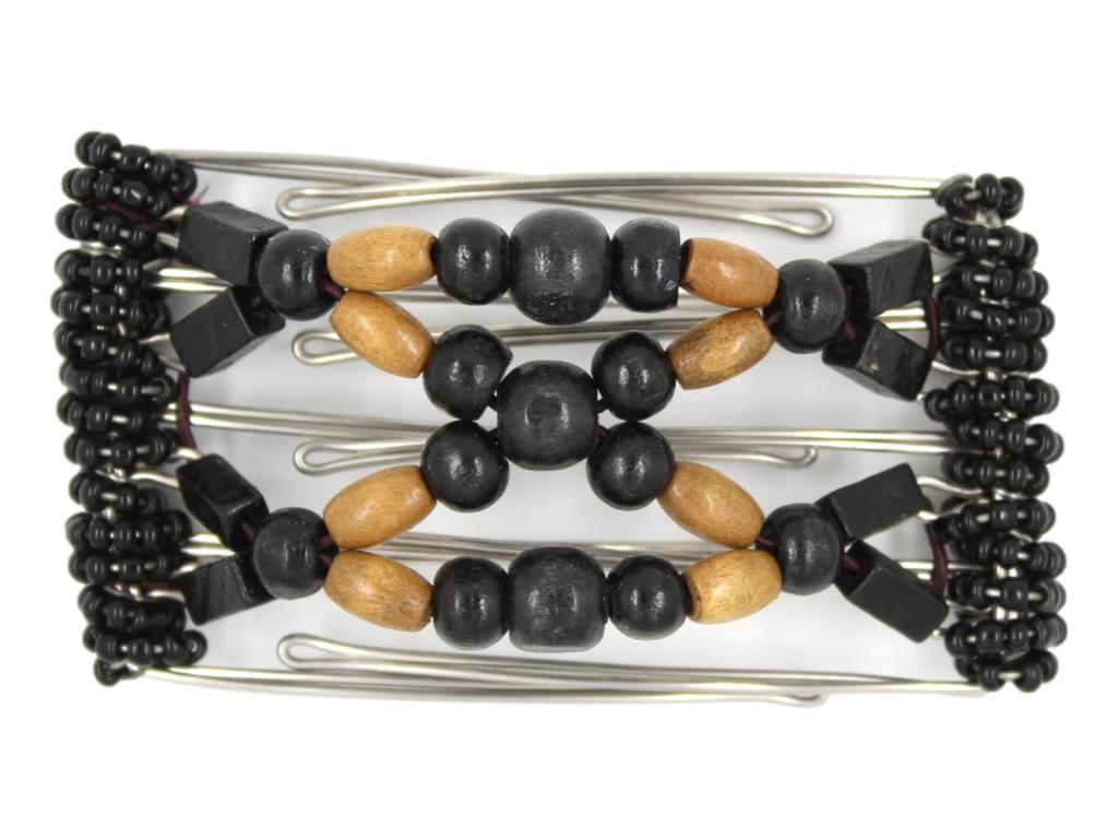African Butterfly Wire Hair Clip - 5 Tong 440 - hair clip with black and brown beads on a white background
