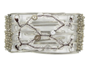 African Butterfly Wire Hair Clip - 5 Tong 441 - hair clip with clear and silver beads on a white background