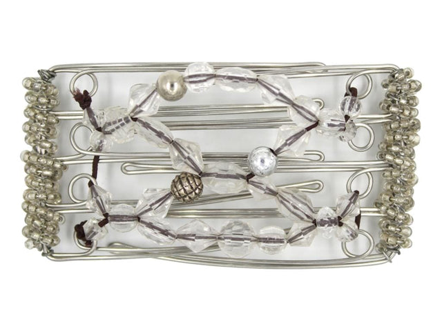 African Butterfly Wire Hair Clip - 5 Tong 441 - hair clip with clear and silver beads on a white background