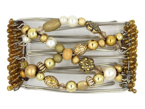 African Butterfly Wire Hair Clip - 5 Tong 443 - hair clip with gold and pearl beads on a white background