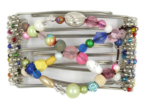 African Butterfly Wire Hair Clip - 5 Tong 446 - multicolor beads on stainless steel wire, white background