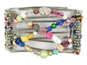 African Butterfly Wire Hair Clip - 5 Tong 446 - multicolor beads on stainless steel wire, white background