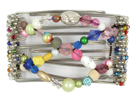 African Butterfly Wire Hair Clip - 5 Tong 446 - multicolor beads on stainless steel wire, white background