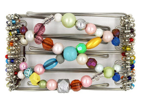 African Butterfly Wire Hair Clip - 5 Tong 450 - blue, pink, yellow, green, white, silver and more mixed beads, white background