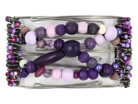 African Butterfly Wire Hair Clip - 5 Tong 454 - lavender, soft pink, deep plum wood beads, acrylic beads, white background