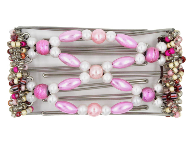 African Butterfly Wire Hair Clip - 5 Tong 457 - pale pink pearls, white pearls, bubblegum pink pearly beads, rose shimmer beads, white background