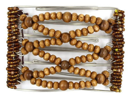 African Butterfly Wire Hair Clip - 7 Tong 716 - hair clip with wood beads on a white background