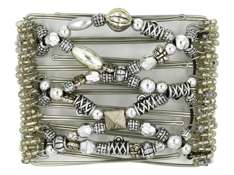 African Butterfly Wire Hair Clip - 7 Tong 734 - decorative hair clip with silver beads and metallic elements on a white background