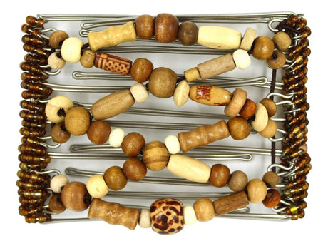 African Butterfly Wire Hair Clip - 7 Tong 735 - Wooden beaded hair clip on a white background