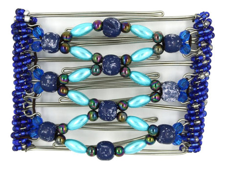 African Butterfly Wire Hair Clip - 7 Tong 736 - hair clip with blue and turquoise beads on a white background