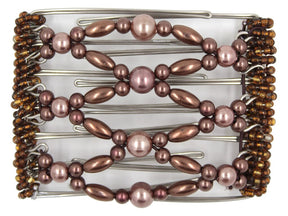 African Butterfly Wire Hair Clip - 7 Tong 743 - hair clip with toffee pearly beads on a white background