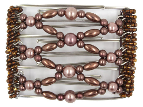 African Butterfly Wire Hair Clip - 7 Tong 743 - hair clip with toffee pearly beads on a white background