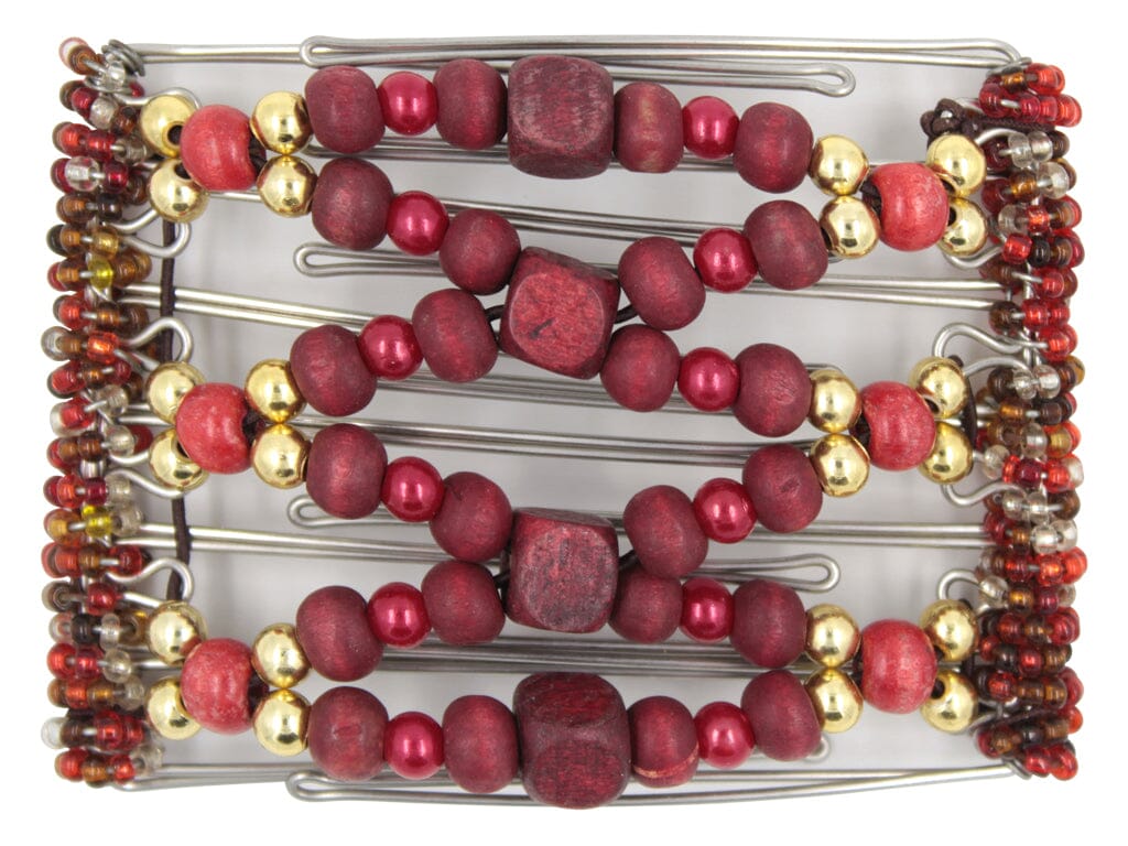 African Butterfly Wire Hair Clip - 7 Tong 746 - hair clip with red and gold beads on a white background