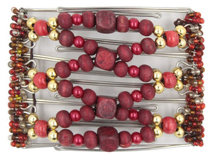 African Butterfly Wire Hair Clip - 7 Tong 746 - hair clip with red and gold beads on a white background